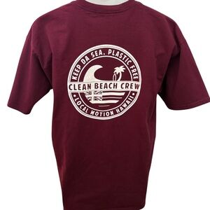 Local Motion “Clean Beach Crew” Maroon Tee Shirt Men L Large